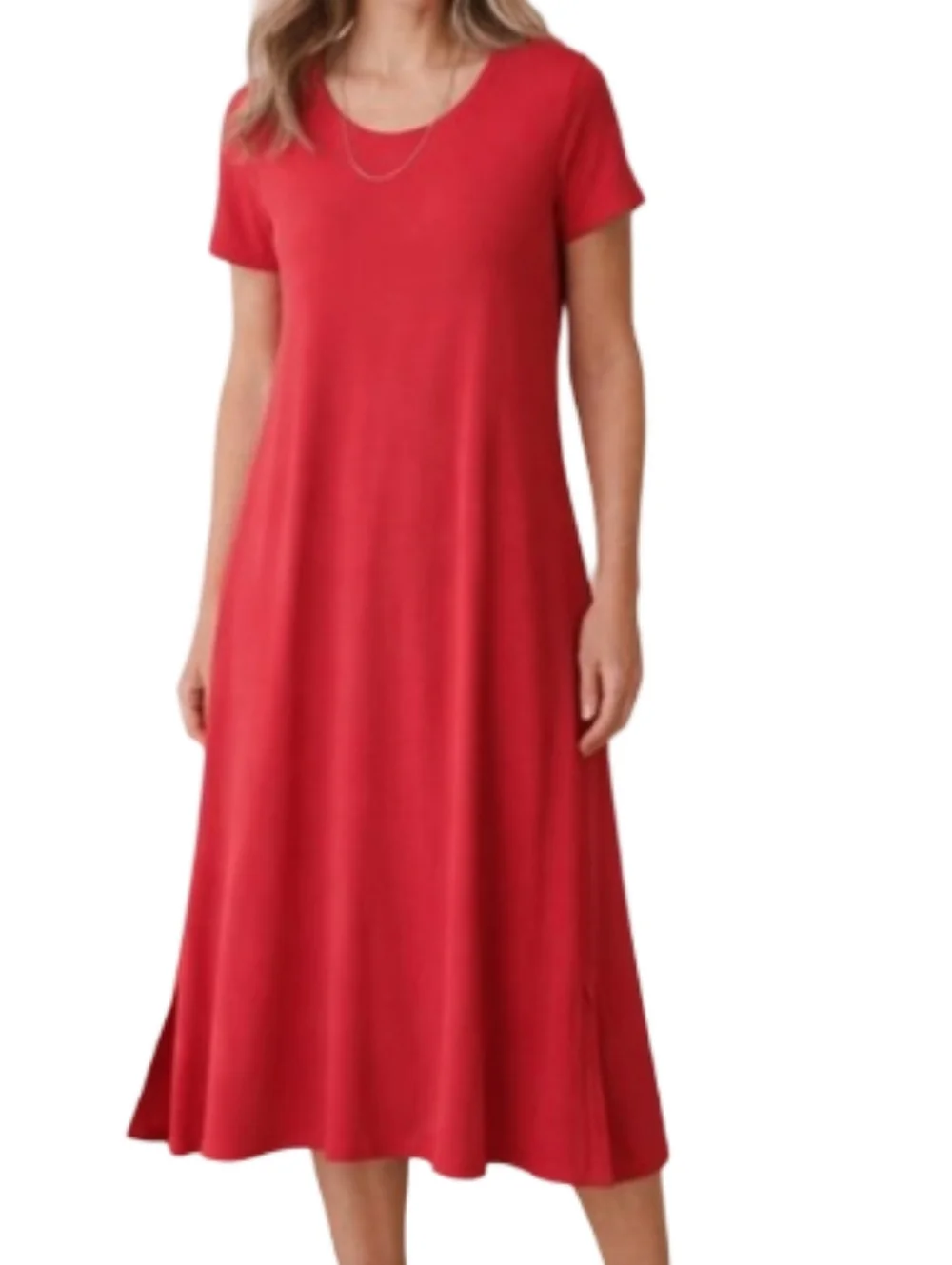 J. Jill Wearever Midi Dress Size M Red Side Slit Workleisure Travel Minimalist - Picture 5 of 5